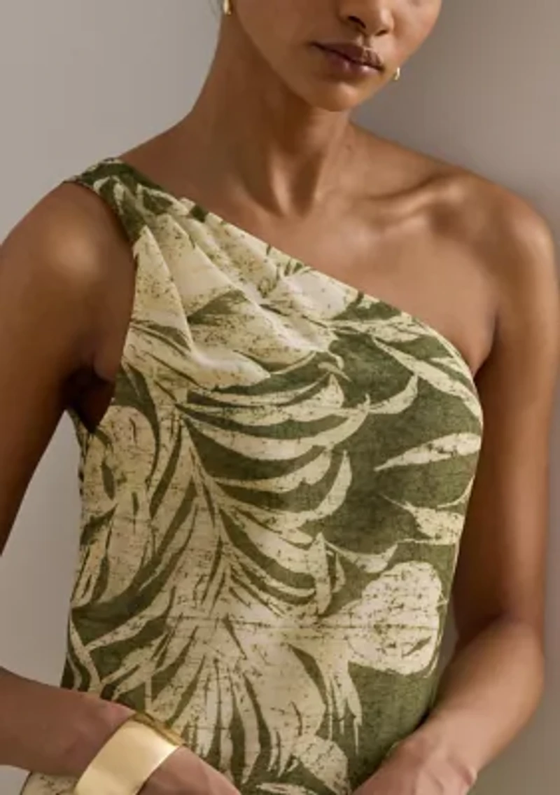 Women's Print Georgette One-Shoulder Gown