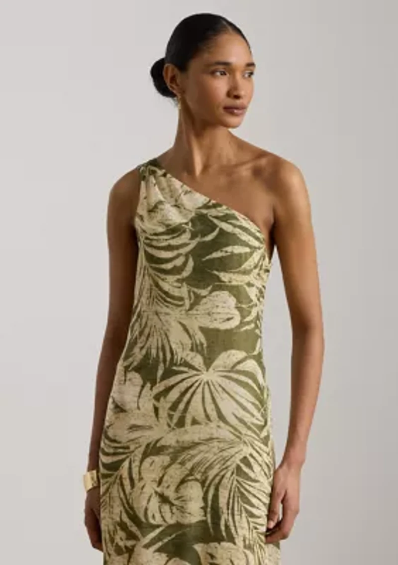 Women's Print Georgette One-Shoulder Gown
