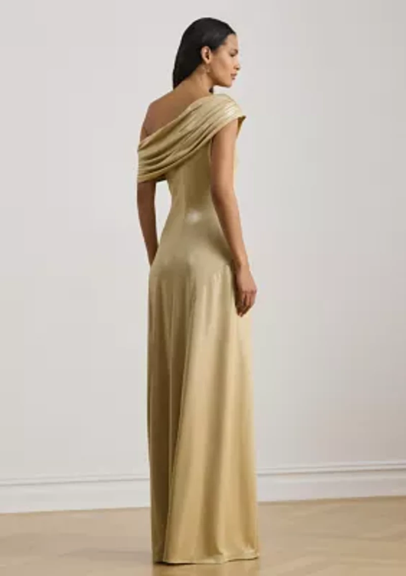 Women's Metallic Jersey Off The Shoulder Gown