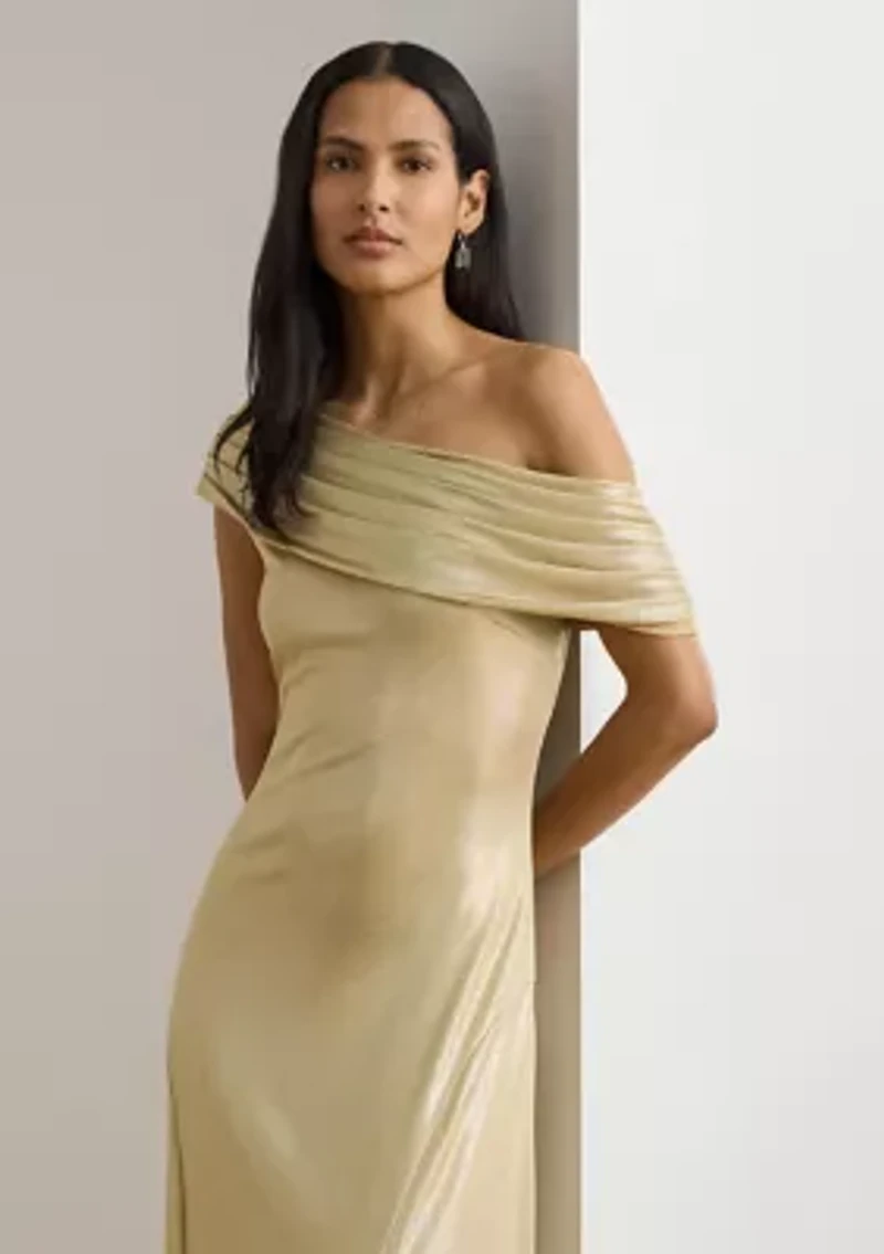 Women's Metallic Jersey Off The Shoulder Gown