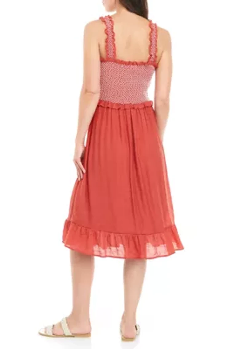 Women's Sleeveless Smocked Bodice Gauze Midi Dress