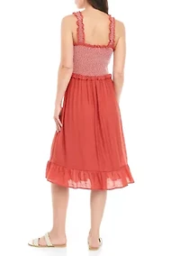 Women's Sleeveless Smocked Bodice Gauze Midi Dress