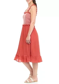 Women's Sleeveless Smocked Bodice Gauze Midi Dress