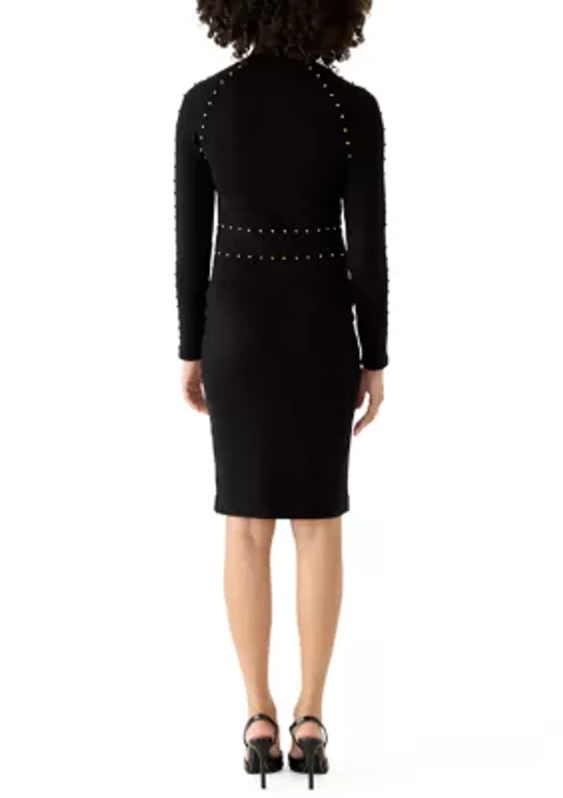 Women's Mock Neck Studded Sweater Dress