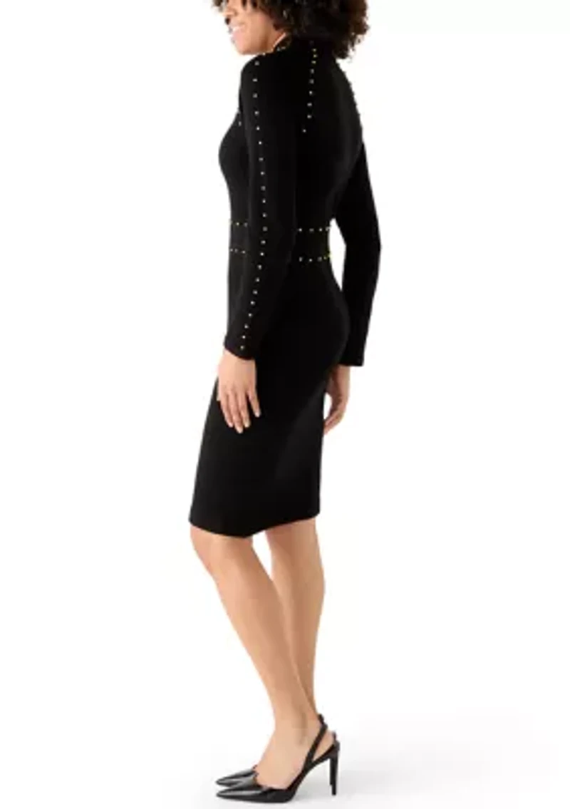 Women's Mock Neck Studded Sweater Dress