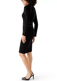 Women's Mock Neck Studded Sweater Dress