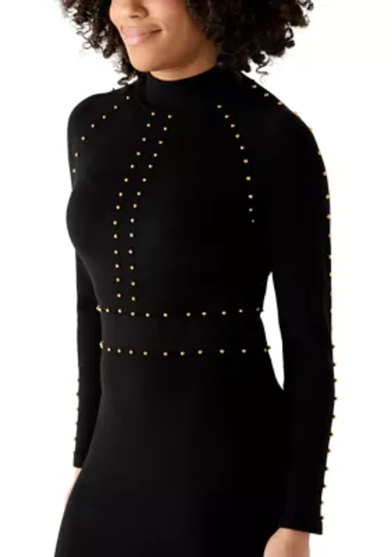 Women's Mock Neck Studded Sweater Dress