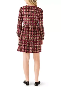 Women's Long Sleeve Textured Plaid Dress