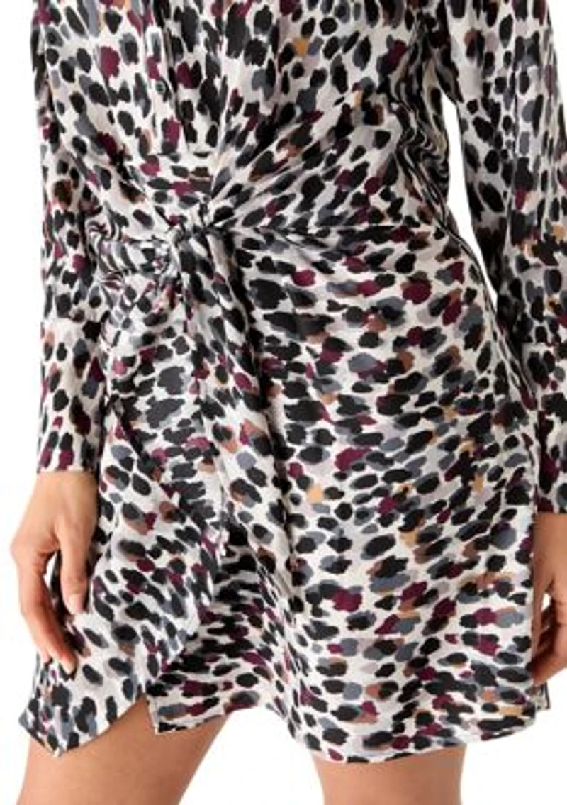Women's Long Sleeve Animal Print Tie Waist Shirtdress