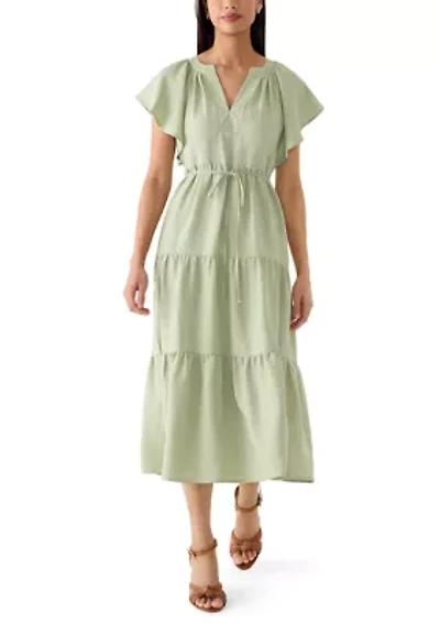 Women's Flutter Sleeve Tiered Midi Dress
