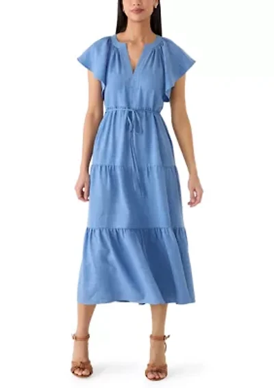 Women's Flutter Sleeve Tiered Midi Dress
