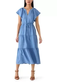 Women's Flutter Sleeve Tiered Midi Dress