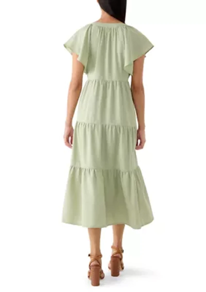 Women's Flutter Sleeve Tiered Midi Dress