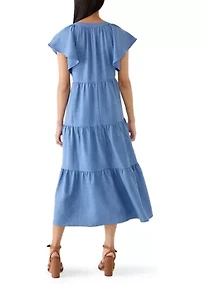 Women's Flutter Sleeve Tiered Midi Dress
