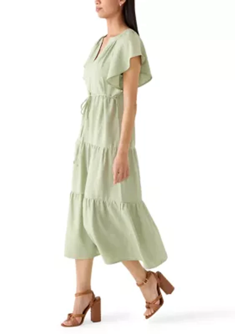 Women's Flutter Sleeve Tiered Midi Dress