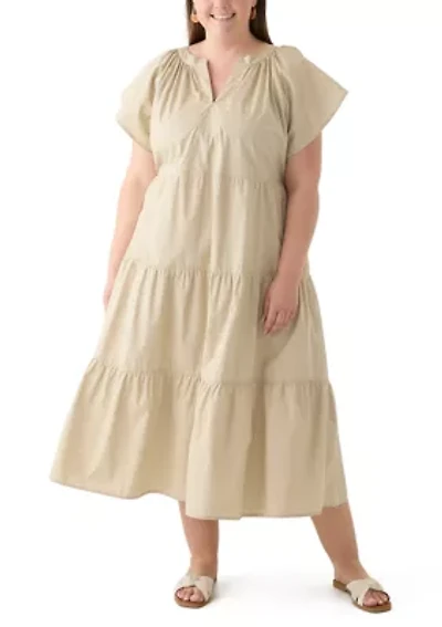 Plus Short Sleeve Split Neck A-Line Dress