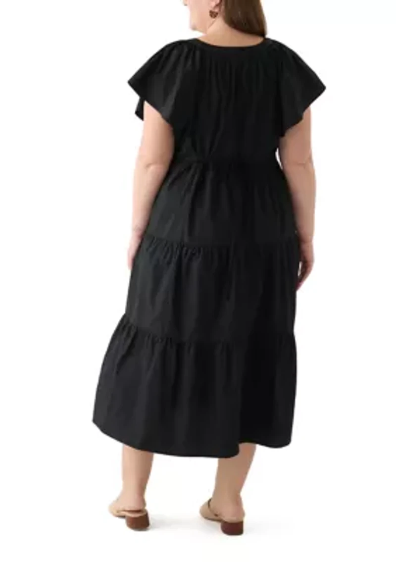 Plus Short Sleeve Split Neck A-Line Dress