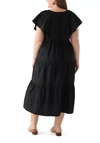 Plus Short Sleeve Split Neck A-Line Dress