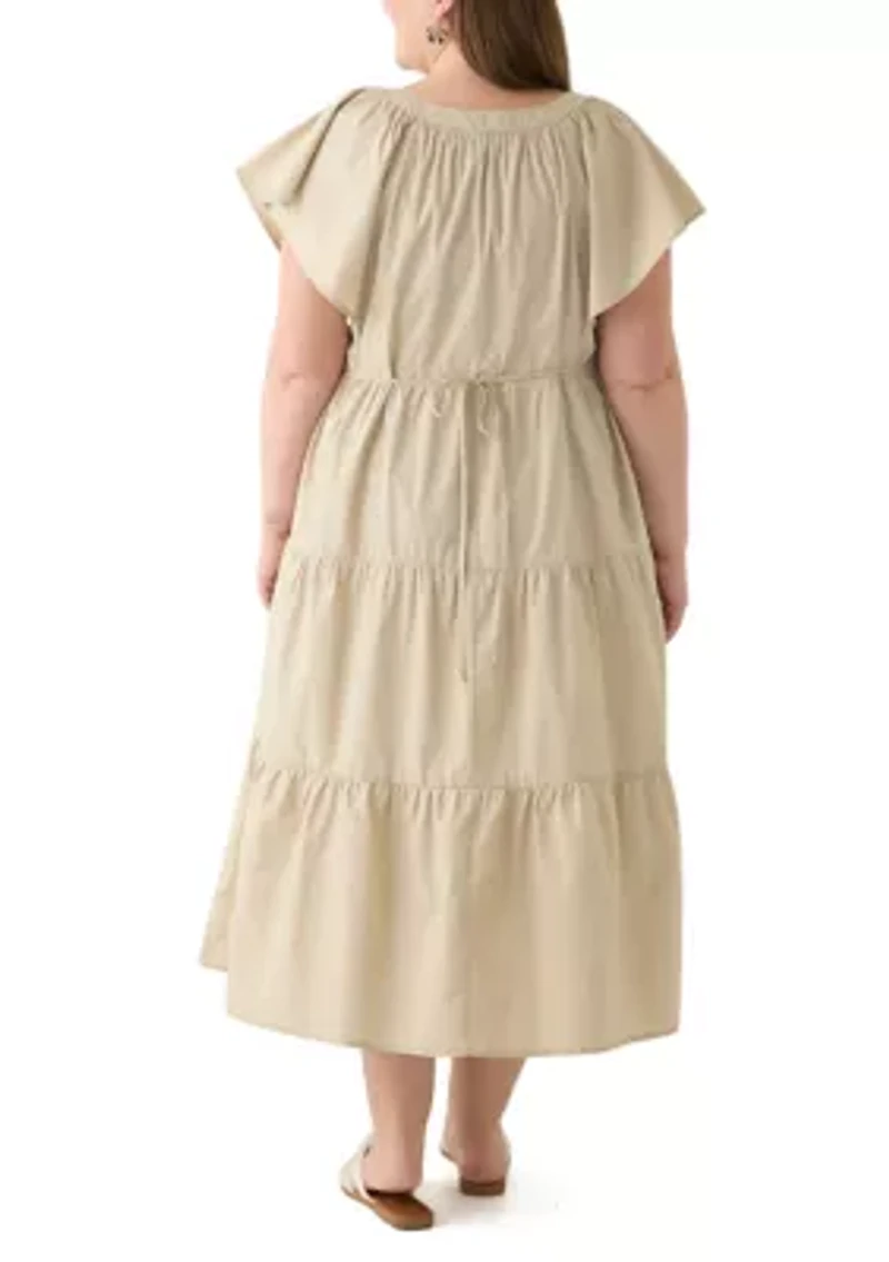 Plus Short Sleeve Split Neck A-Line Dress