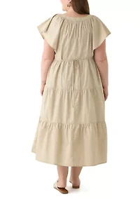 Plus Short Sleeve Split Neck A-Line Dress