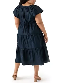 Plus Short Sleeve Split Neck A-Line Dress