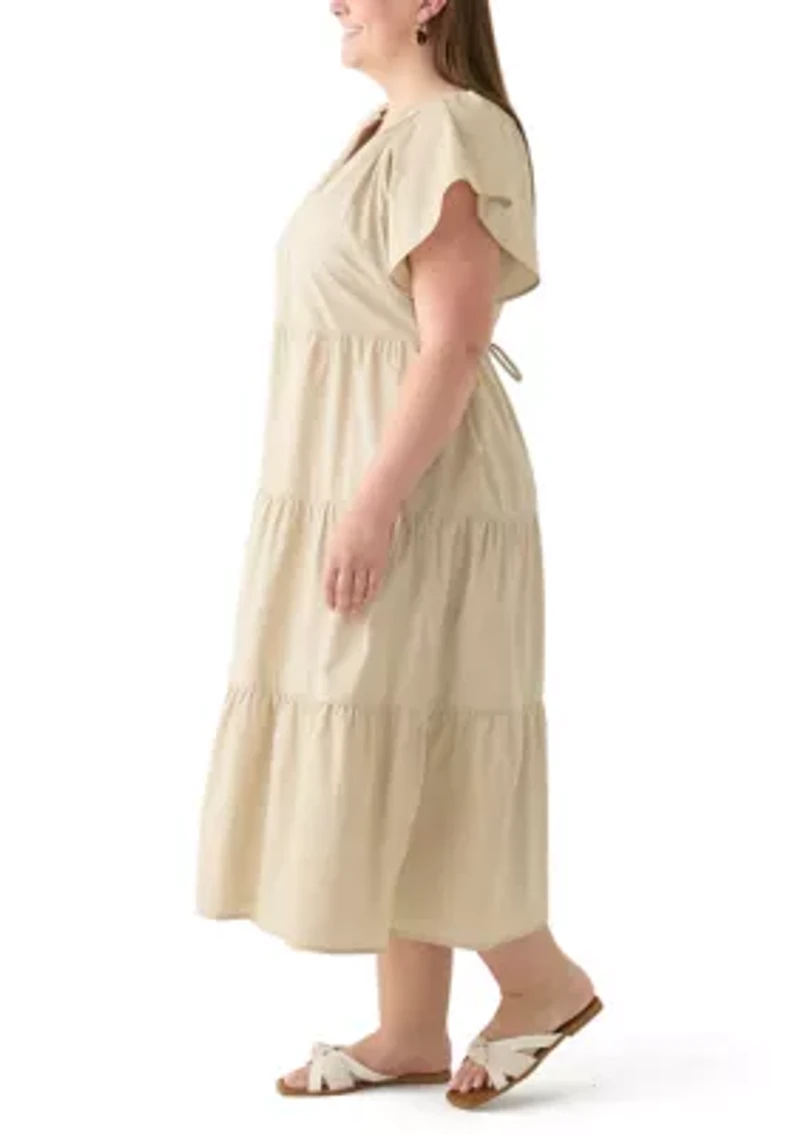 Plus Short Sleeve Split Neck A-Line Dress