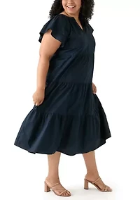 Plus Short Sleeve Split Neck A-Line Dress