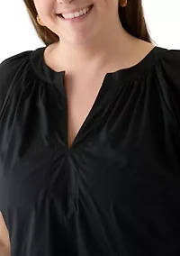 Plus Short Sleeve Split Neck A-Line Dress