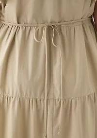 Plus Short Sleeve Split Neck A-Line Dress