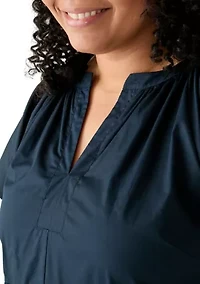 Plus Short Sleeve Split Neck A-Line Dress