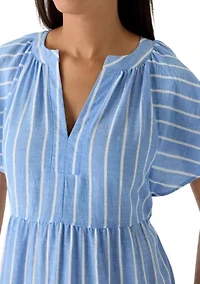Women's Short Flutter Sleeve Tiered Striped Midi Dress