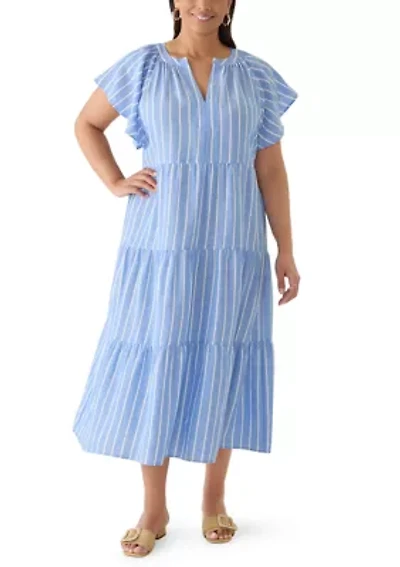 Plus Tiered Striped Midi Dress