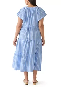 Plus Tiered Striped Midi Dress