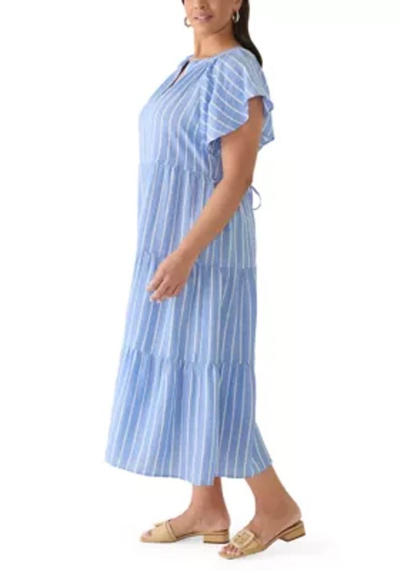 Plus Tiered Striped Midi Dress