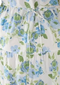 Plus Short Sleeve Split Neck Floral Print A-Line Dress