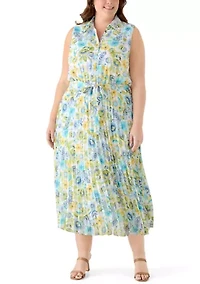 Plus Sleeveless Chiffon Pleated Mini Dress