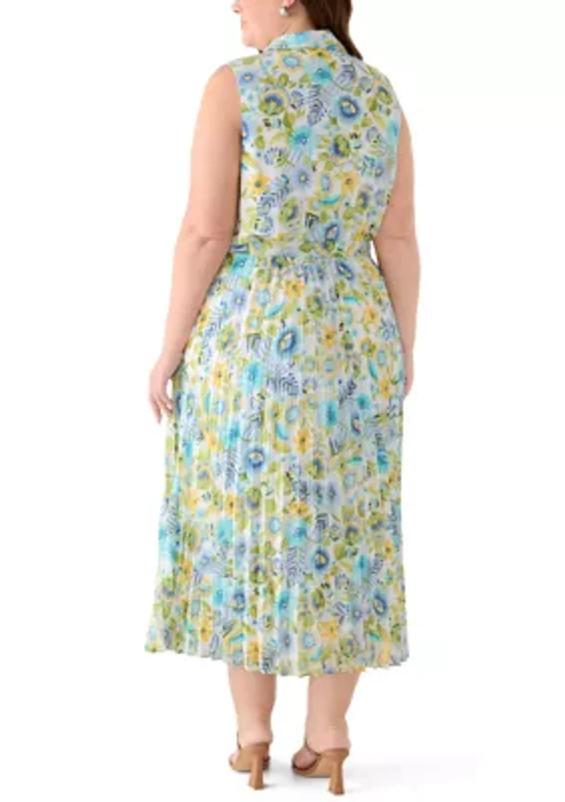 Plus Sleeveless Chiffon Pleated Mini Dress