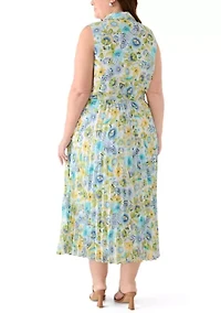 Plus Sleeveless Chiffon Pleated Mini Dress