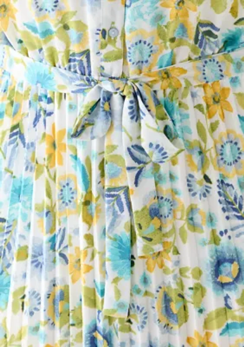 Plus Sleeveless Chiffon Pleated Mini Dress