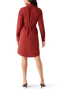 Women's Long Sleeve Studded Pocket Shirt Dress