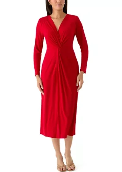 Women's Long Sleeve Twist Front Midi Dress