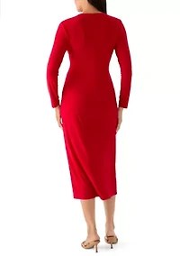 Women's Long Sleeve Twist Front Midi Dress