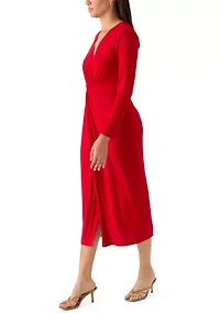Women's Long Sleeve Twist Front Midi Dress