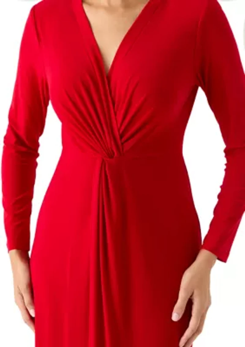 Women's Long Sleeve Twist Front Midi Dress
