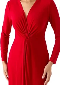 Women's Long Sleeve Twist Front Midi Dress