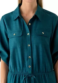 Women's Short Sleeve Collared Linen Jumpsuit