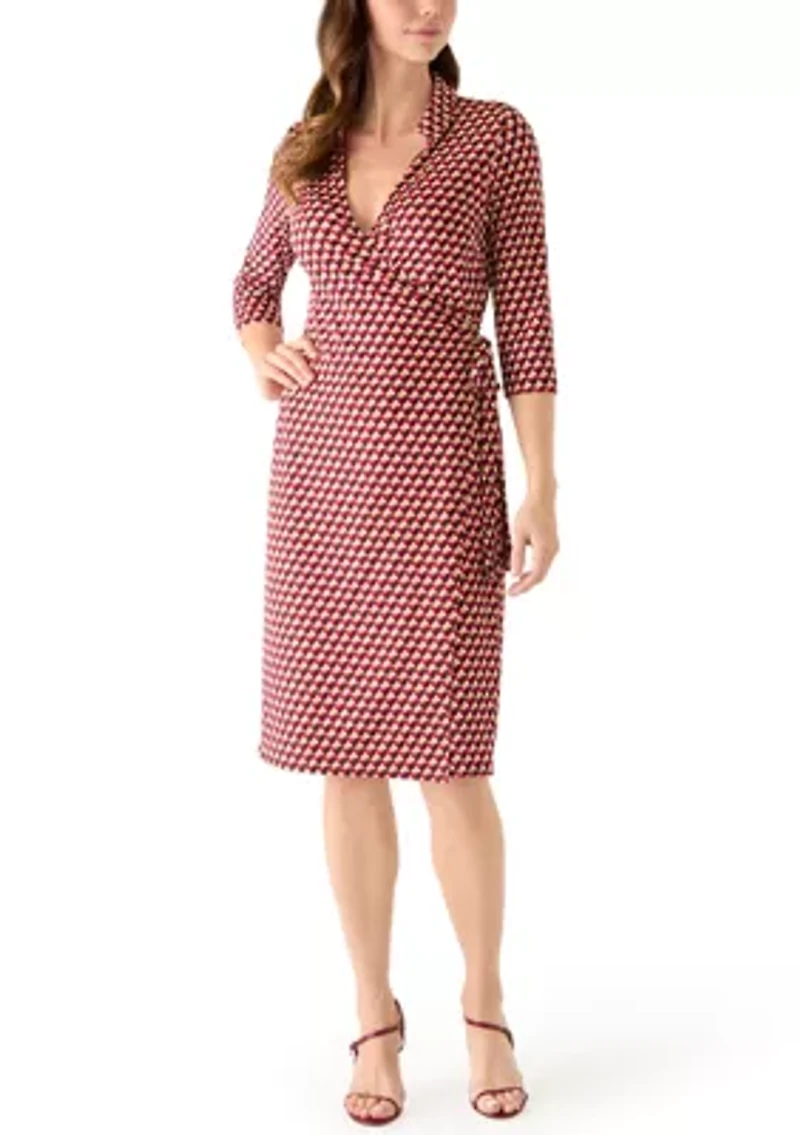 Women's 3/4 Sleeve Geo Wrap Dress