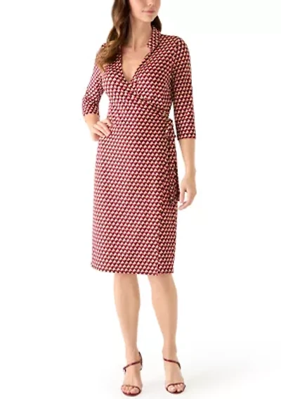 Women's 3/4 Sleeve Geo Wrap Dress