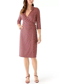 Women's 3/4 Sleeve Geo Wrap Dress
