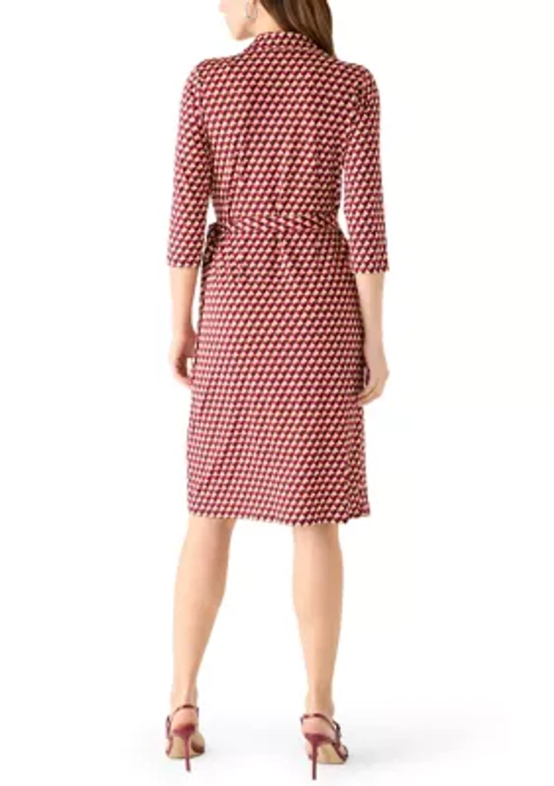 Women's 3/4 Sleeve Geo Wrap Dress